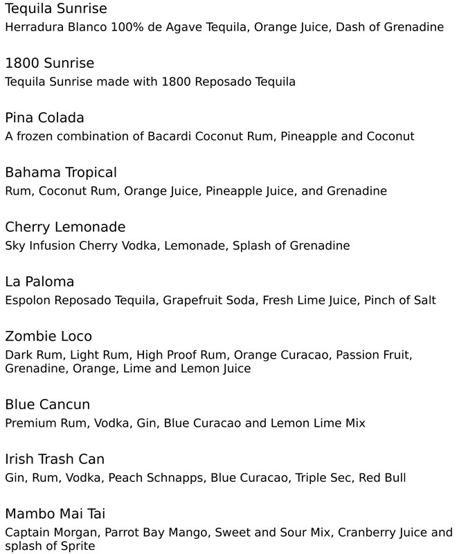 Menu La Fiesta Drink Menu 3