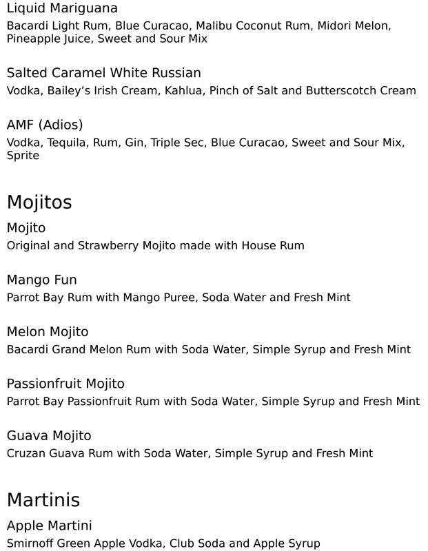 Menu La Fiesta Drink Menu 4